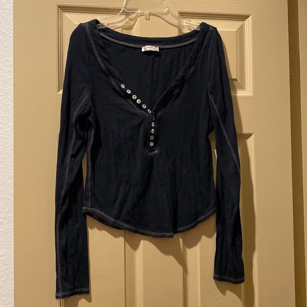 Soft Free People Black Button Intimately Top